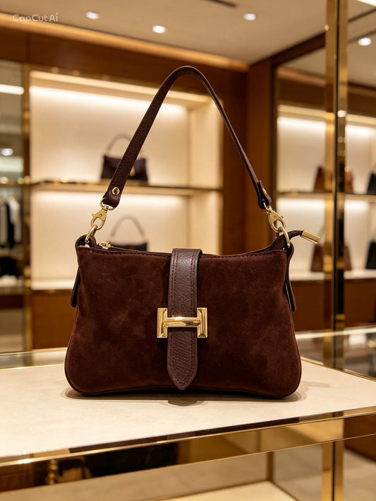 Borsa a spalla Hermine Suede Bag in camoscio con doppia tracolla inclusa