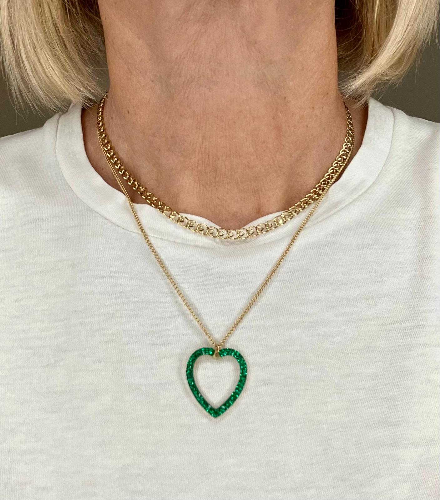 Collana con Ciondolo a Cuore Aperto Verde Smeraldo