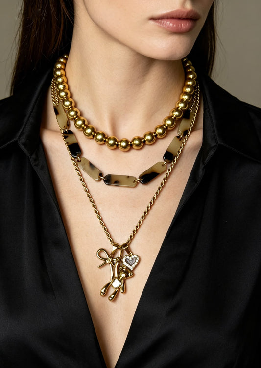 Collana Girocollo "Amber" in Acciaio Dorato e Maglie Tartarugate