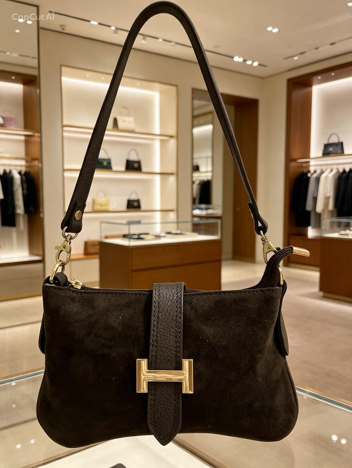 Borsa a spalla Hermine Suede Bag in camoscio con doppia tracolla inclusa
