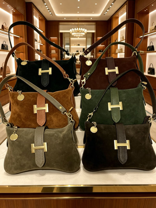 Borsa a spalla Hermine Suede Bag in camoscio con doppia tracolla inclusa