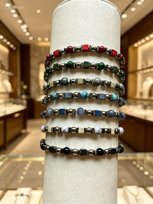 Bracciale Uomo "Gemo-Steel" – Elementi Geometrici e Pietre Dure Regolabile