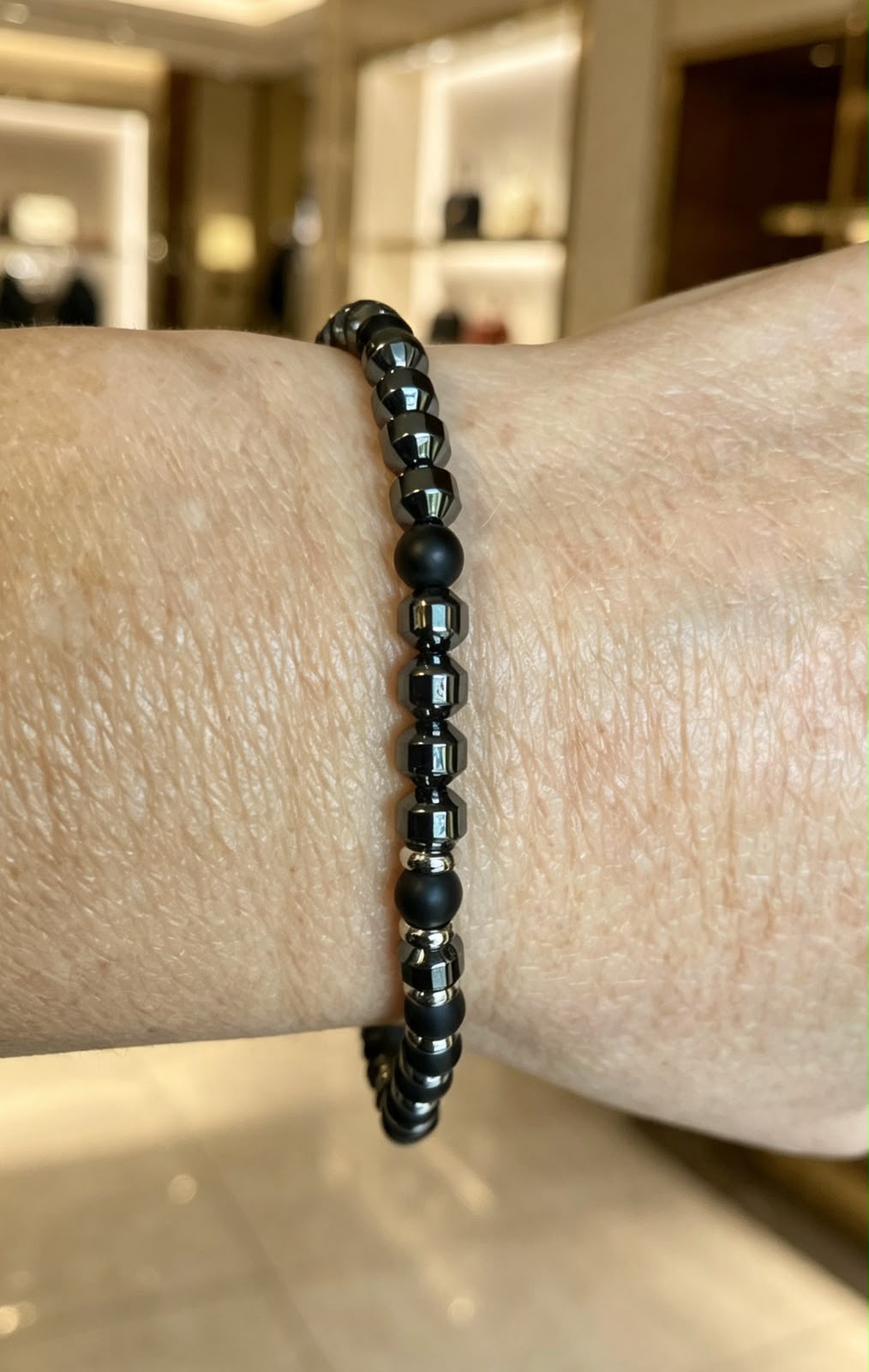 Bracciale Uomo in Acciaio "Black Rhythm" – Sfere Lucide e Opache Regolabile (19-23 cm)