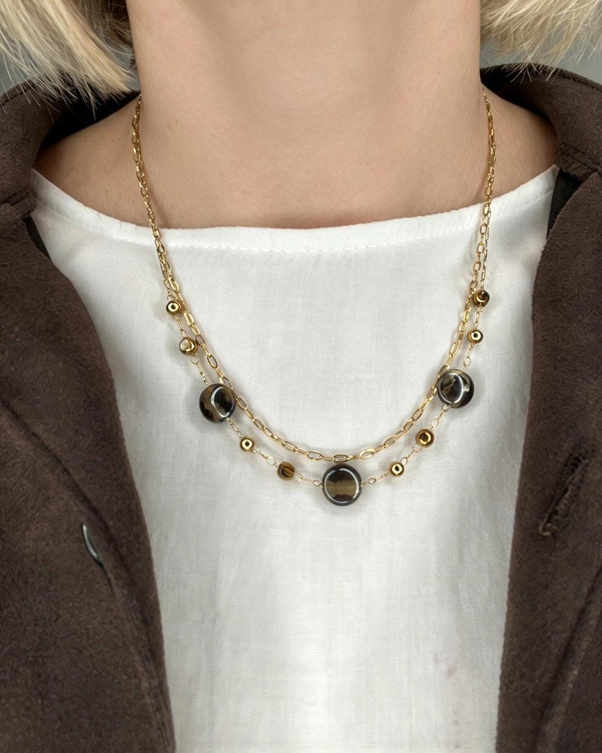Collana Doppia "Eclipse" – Acciaio Inossidabile e Cerchi Sfumati Effetto Vetro