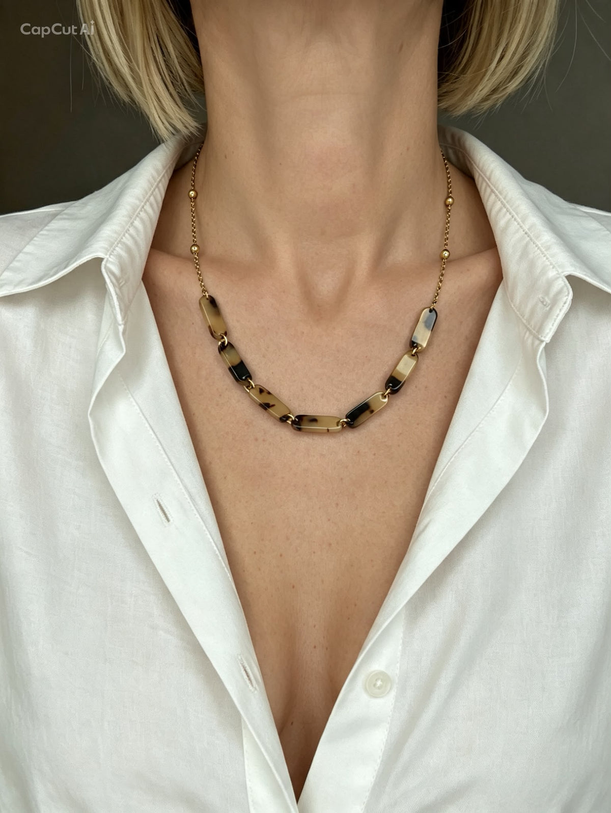 Collana Girocollo "Amber" in Acciaio Dorato e Maglie Tartarugate