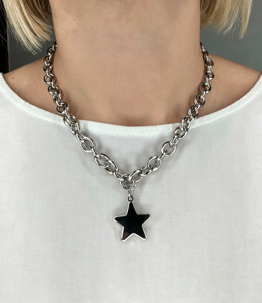 Girocollo Liquid Steel – Collana a Catena in Acciaio Lucido con Ciondolo (Cuore / Stella)