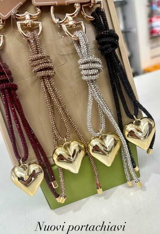 Portachiavi e Charm per Borsa Multifunzione "Sparkle Knot" con Cuore Bombato